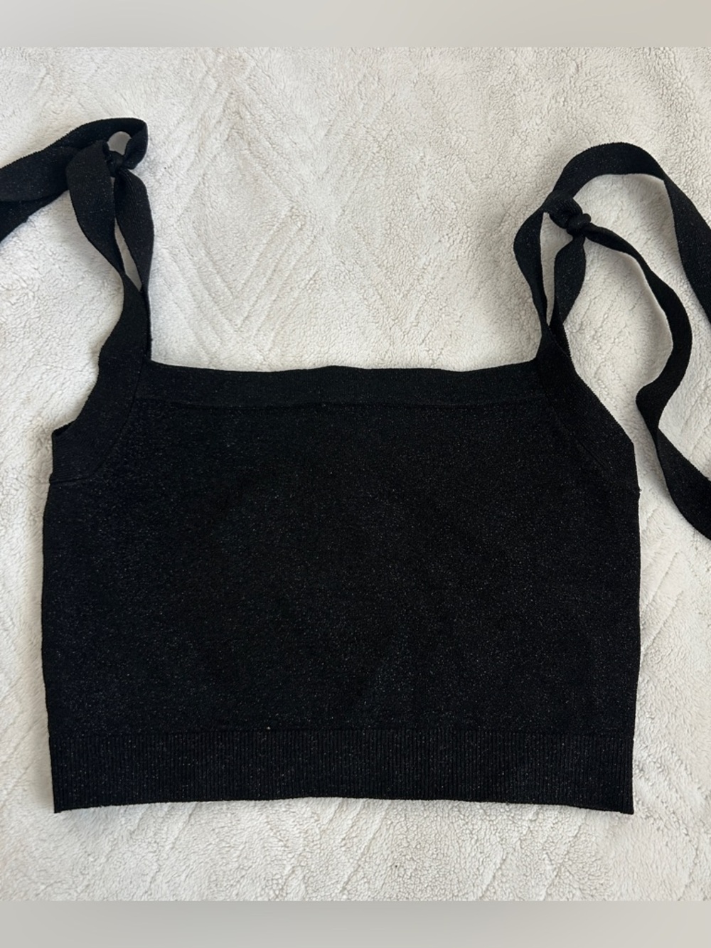 JoosTricot Sparkle Black Crop Top with Tie Straps